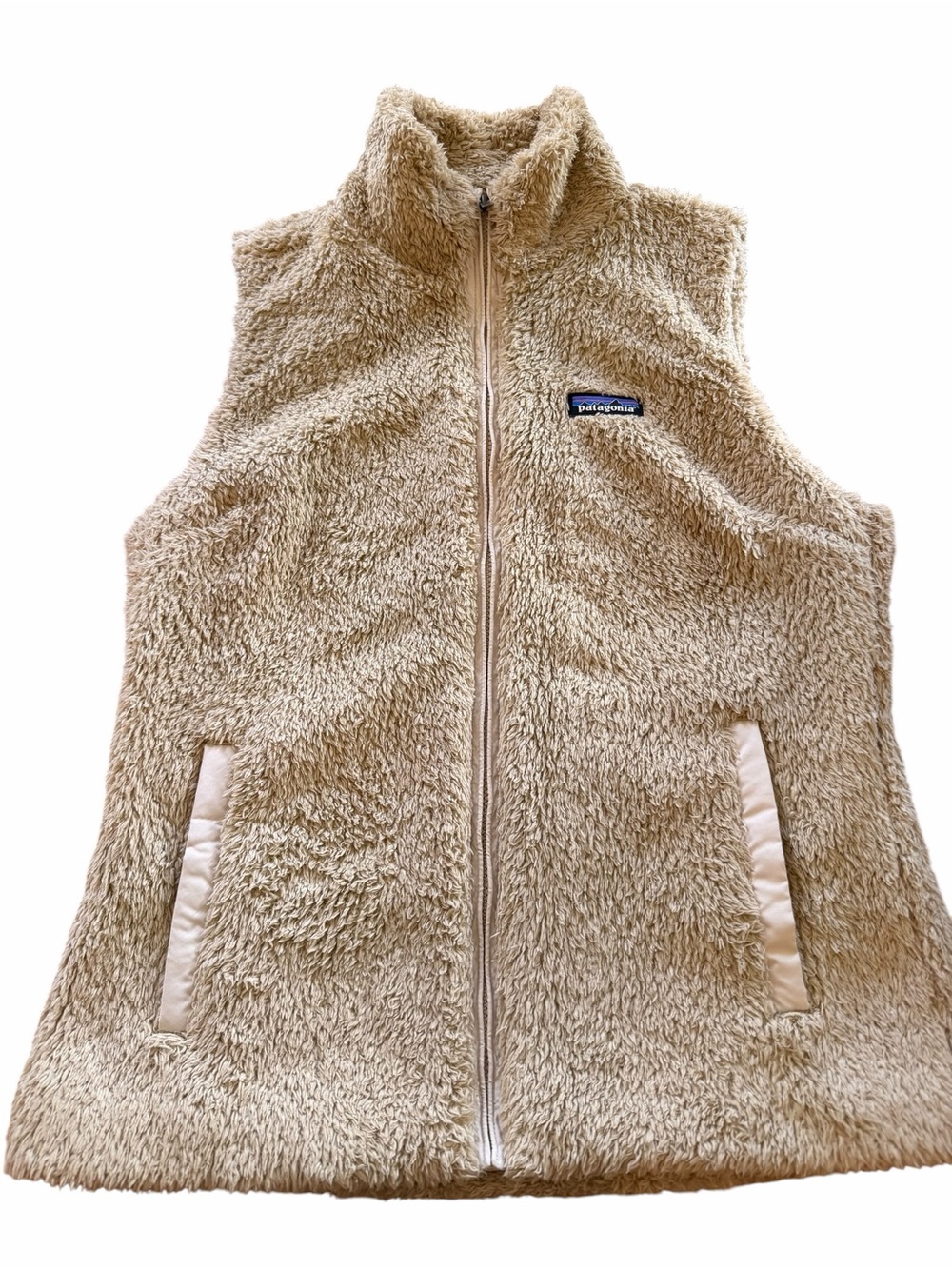 Patagonia Sherpa Fleece Vest Women’s Large Tan Full Zip Cozy - Picture 2 of 4